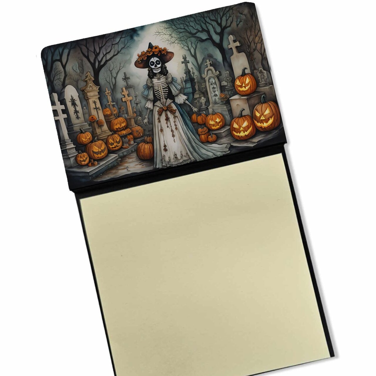 Edge Collections - 3" x 3" - Multicolor - La Catrina Skeleton Halloween Sticky Note Holder Refillable Dispenser - 1 Piece